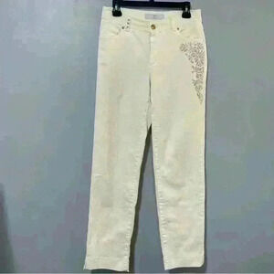 Dismero Vermoda Spa Jeans 30 Italy Ivory Mid Rise Stretch Women's Gold Details